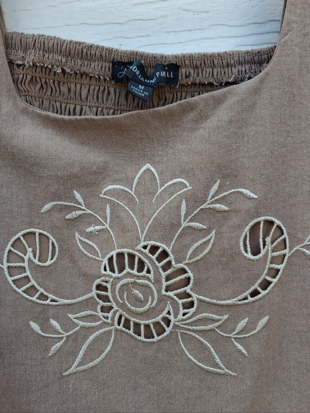 Adrianna Papell Brown Top with Cream Floral Cutwork